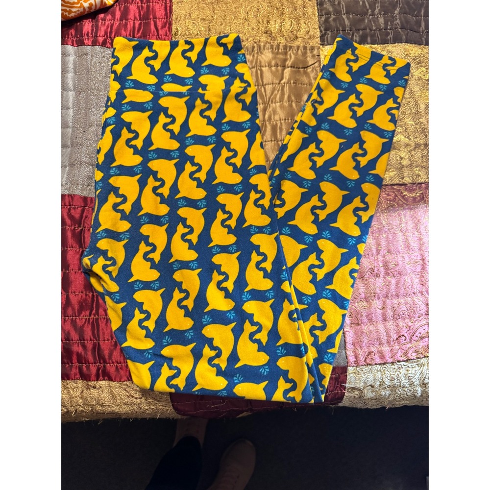 LuLaRoe Yellow Dolphin Print Leggings Blue One Size OS Buttery Soft High Waist